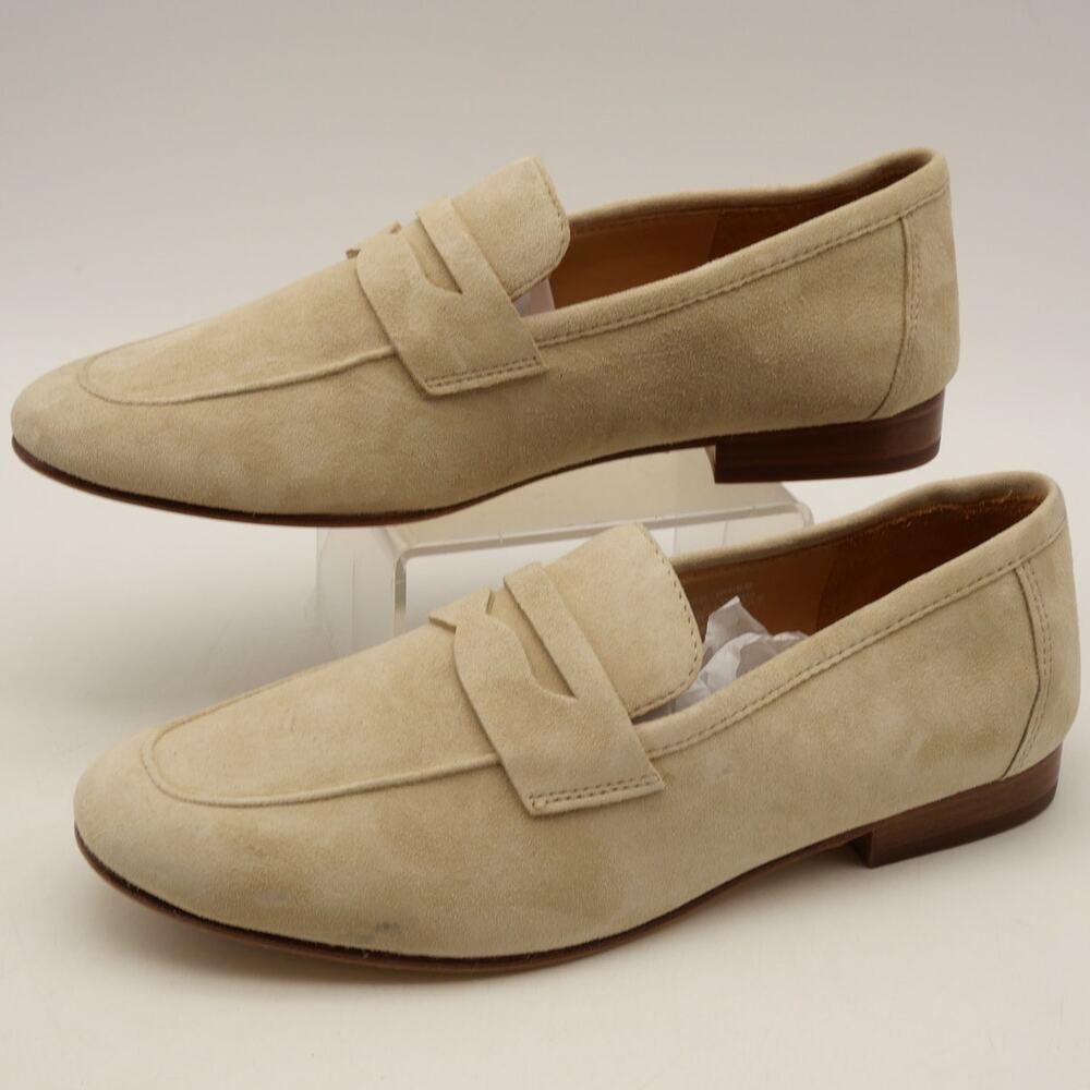 Quince Women’s 5 Italian Suede Penny Loafers Almond Cream *READ* NEW